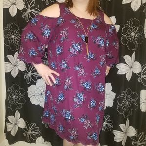 Cold shoulder Knee Length Floral Plus Size Dress